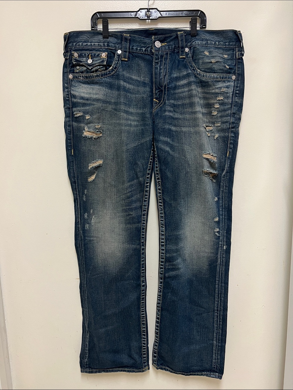 True Religion Distressed Straight Leg Jeans